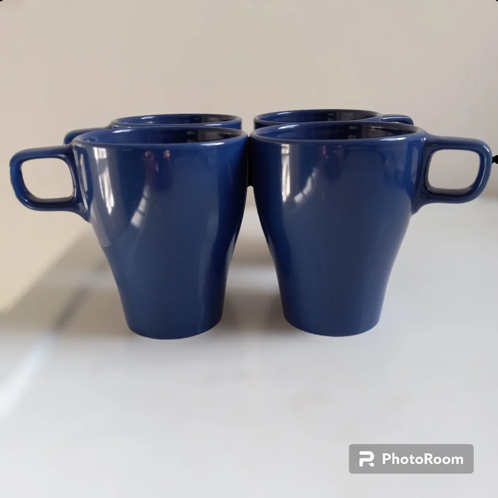 IKEA Fargrik Stackable Coffee Tea Mugs Stoneware Blue Set of 4